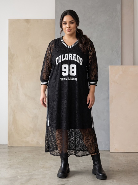 Rochie din dantelă în stil sport-elegant culoare neagră